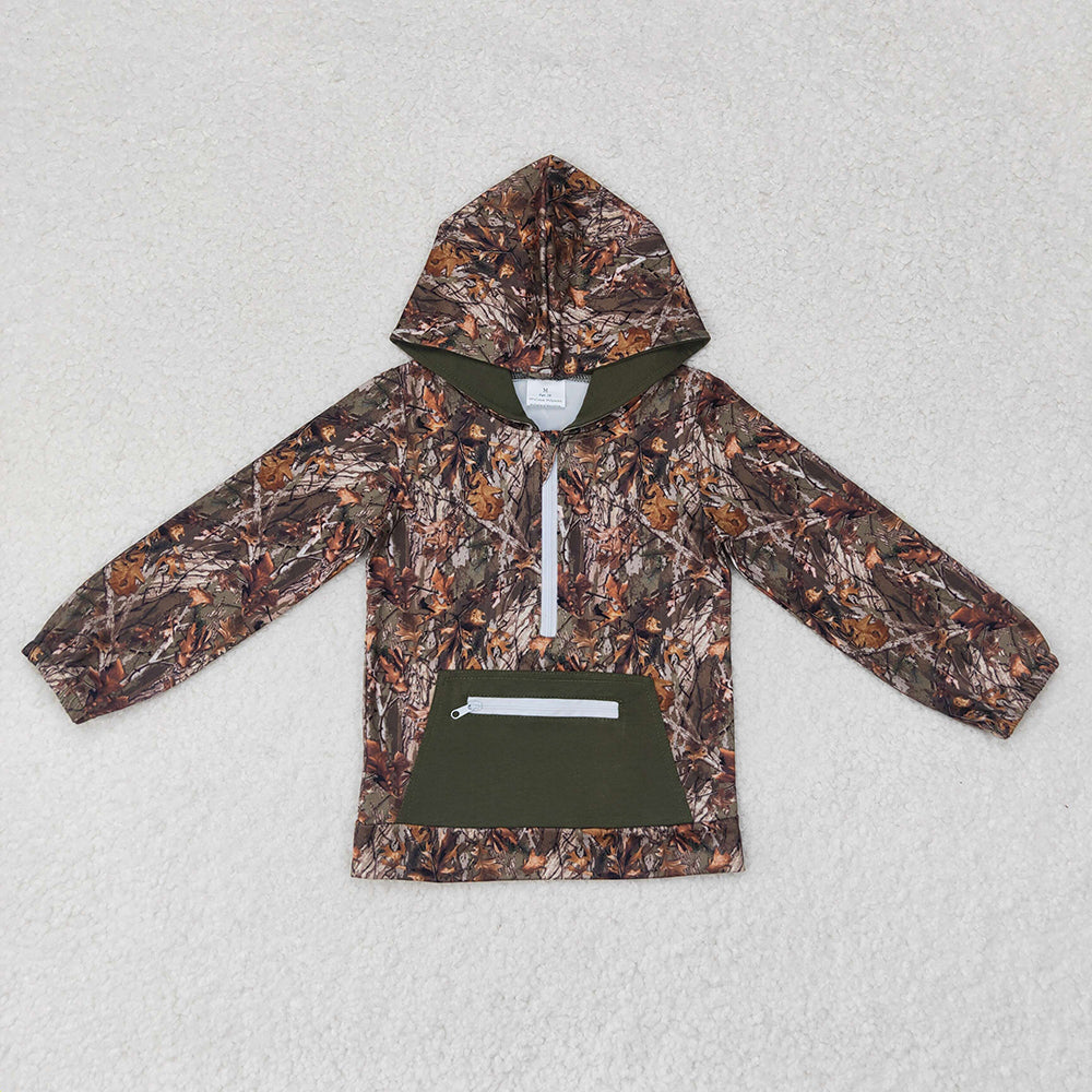 Sibling Kids Boys Long Sleeves Camo Pockets Zipper Hoodie Pullovers Shirts Tops RTS