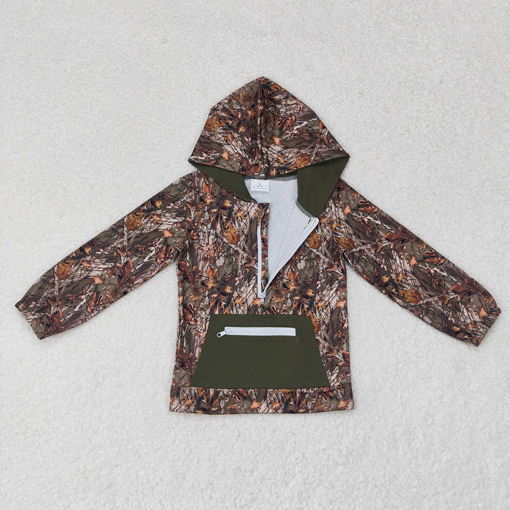 Sibling Kids Boys Long Sleeves Camo Pockets Zipper Hoodie Pullovers Shirts Tops RTS
