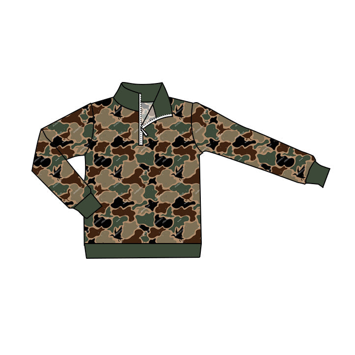 Pre-order Baby Boy Green Camo Ducks Zipper Pullover Shirt Tops