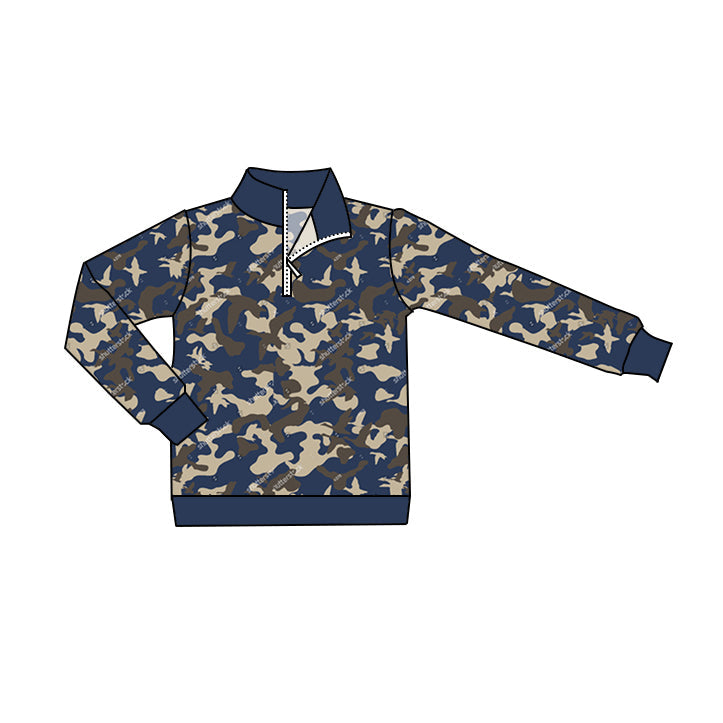 Pre-order Baby Boy Navy Blue Camo Long Sleeve Pullover Shirt Tops