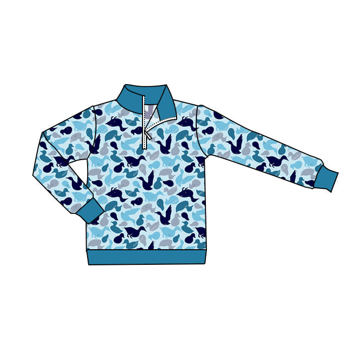 Pre-order Baby Boy Blue Ducks Camo Zipper Pullover Shirt Tops