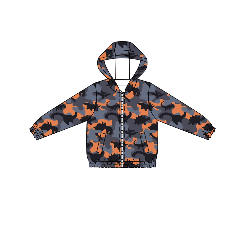 Pre-order Baby Boy Orange Grey Dinosaurs Camo Hooded Tops