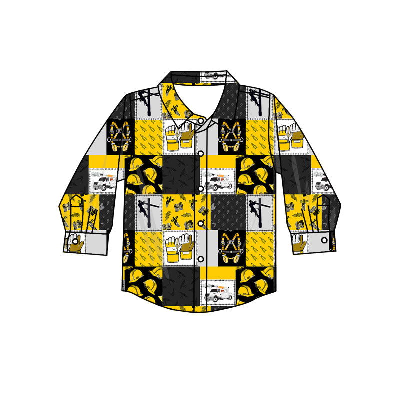 Pre-order Baby Boy Tool Cars Buttons Long Sleeves Shirt Tops