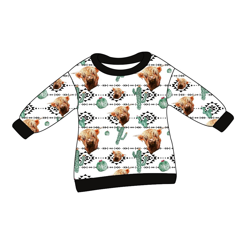 Pre-order Baby Boy Western Highland Cow Cactus Shirt Tops