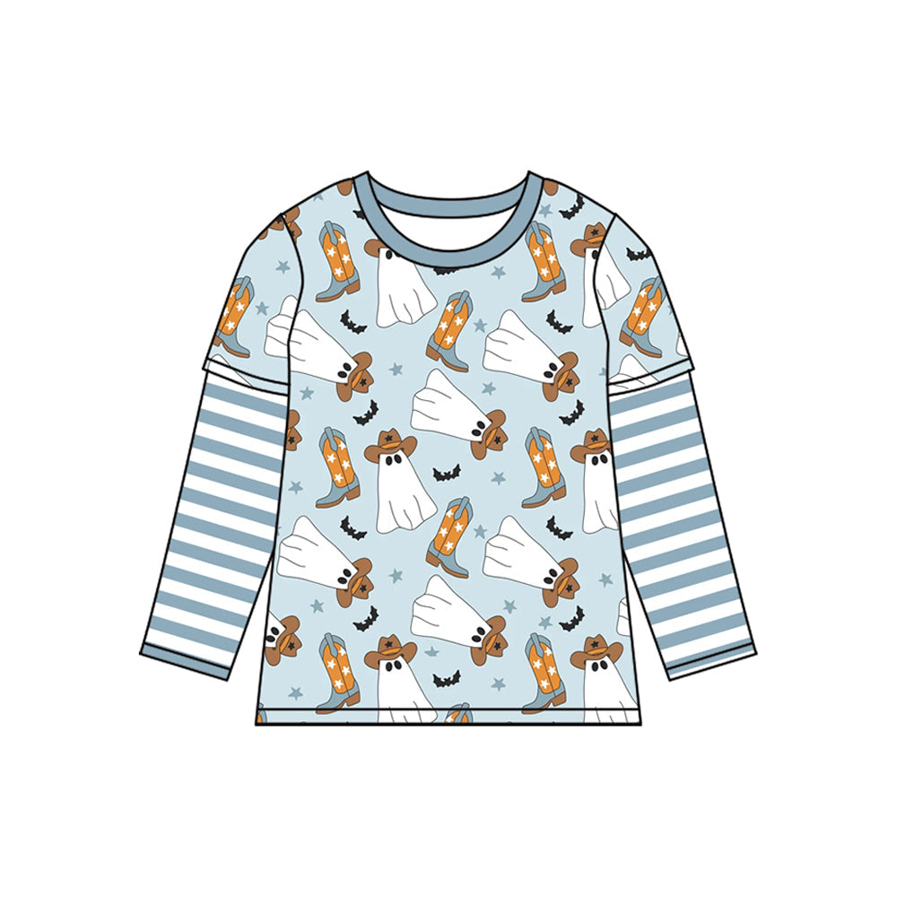 Pre-order Baby Boy Halloween Ghost Boots Blue Shirt Tops
