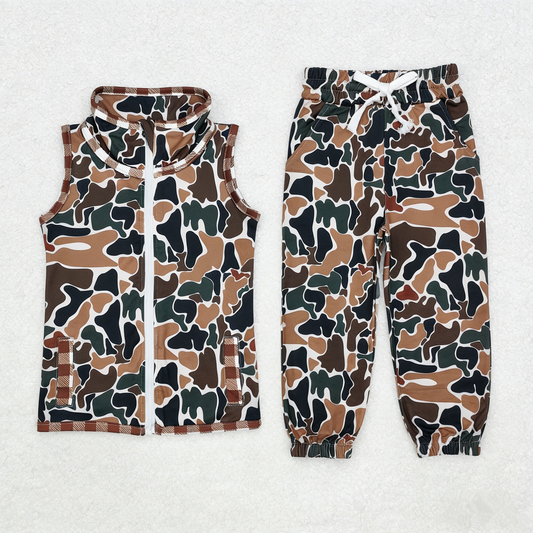 Baby Boys Kids Sleeveless Camo Zipper Vest Camo Pockets Pants Set Clothes RTS