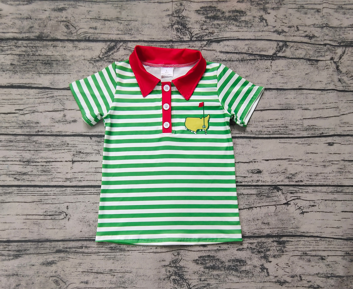 Baby Boy Short Sleeves Golf Flag Green Stripes Buttons Shirt