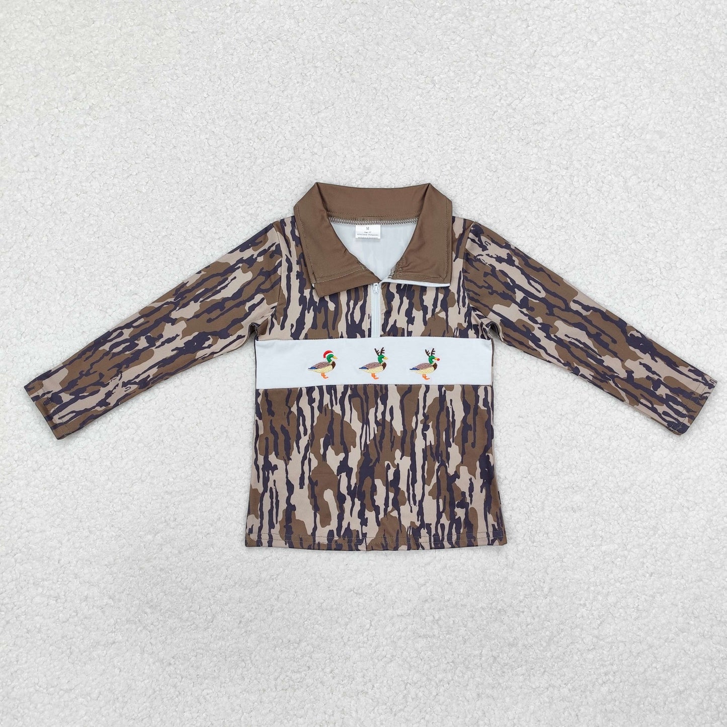 Sibling Boys Kids Long Sleeves Embroidery Dogs Ducks Deer Hunting Zipper Shirt Tops