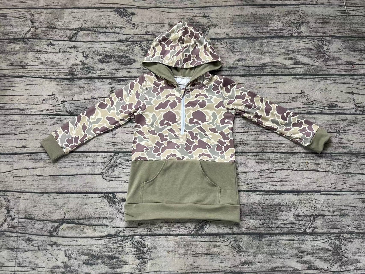 Baby Boy Long Sleeves Camo Green Pocket Hoodie Pullover Tops