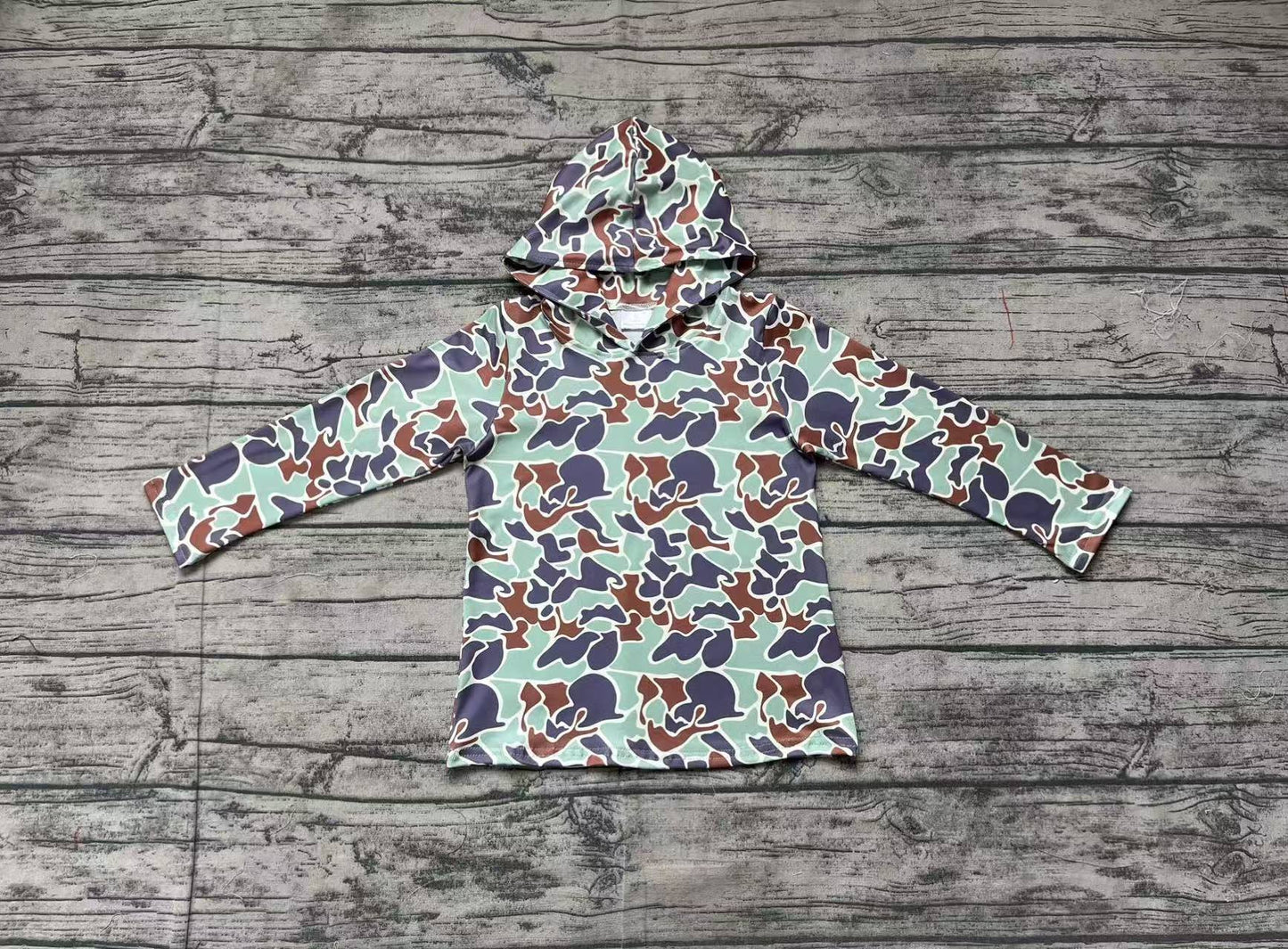 Baby Boy Long Sleeves Grey Green Camo Hooded Shirt Tops RTS