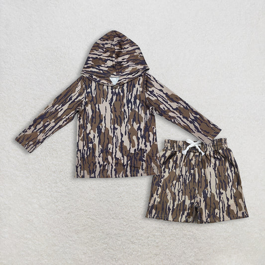 Baby Boys Kids Long Sleeves Camo Hoodie Shirt Pockets Shorts Clothes Set RTS