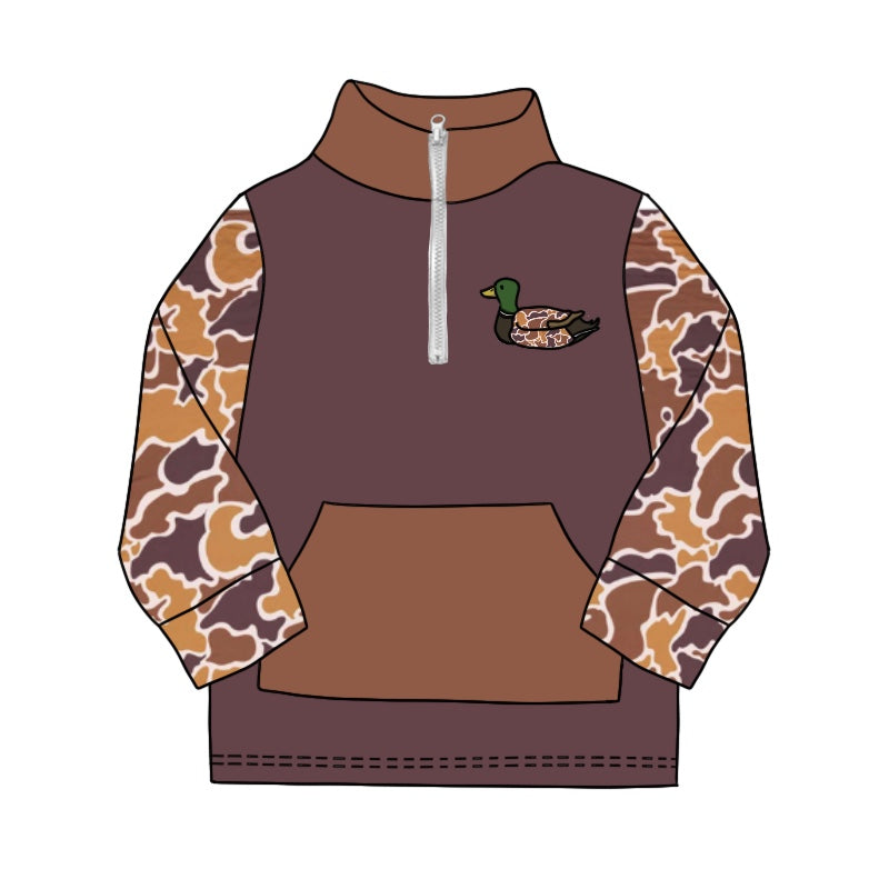 Pre-order Baby Boy Brown Camo Zipper Duck Hunting Pullover Tops