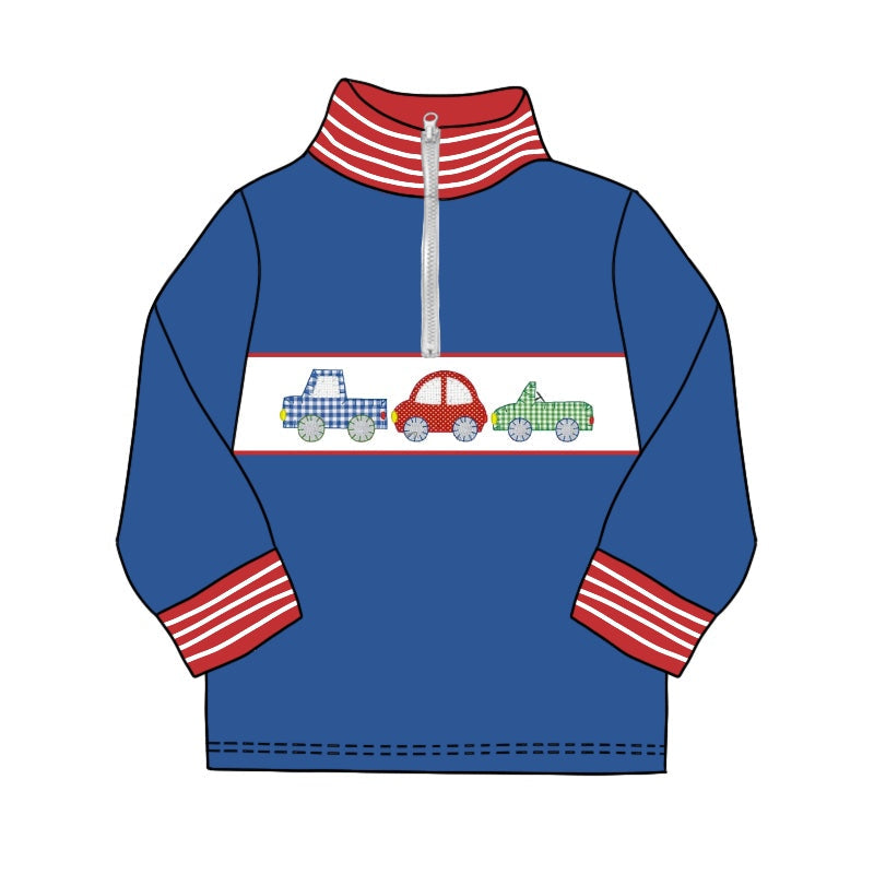 Pre-order Baby Boy Long Sleeves Trucks Zipper Blue Pullover Shirt