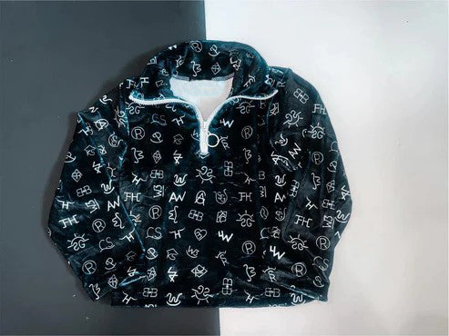 Pre-order Baby Boy Western Black Words Zipper Pullover Shirt Tops