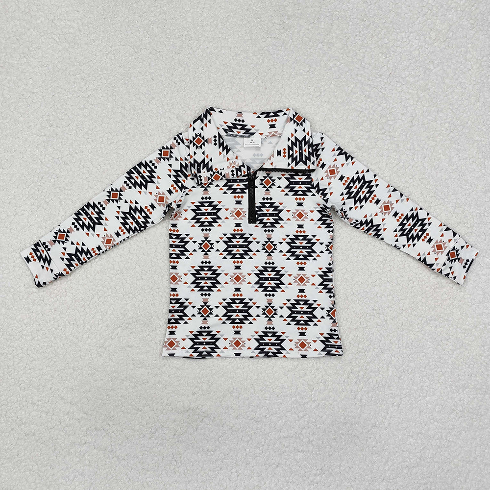 Baby Boy Kids Long Sleeves Western Aztec Zipper Sibling Pullover Shirt