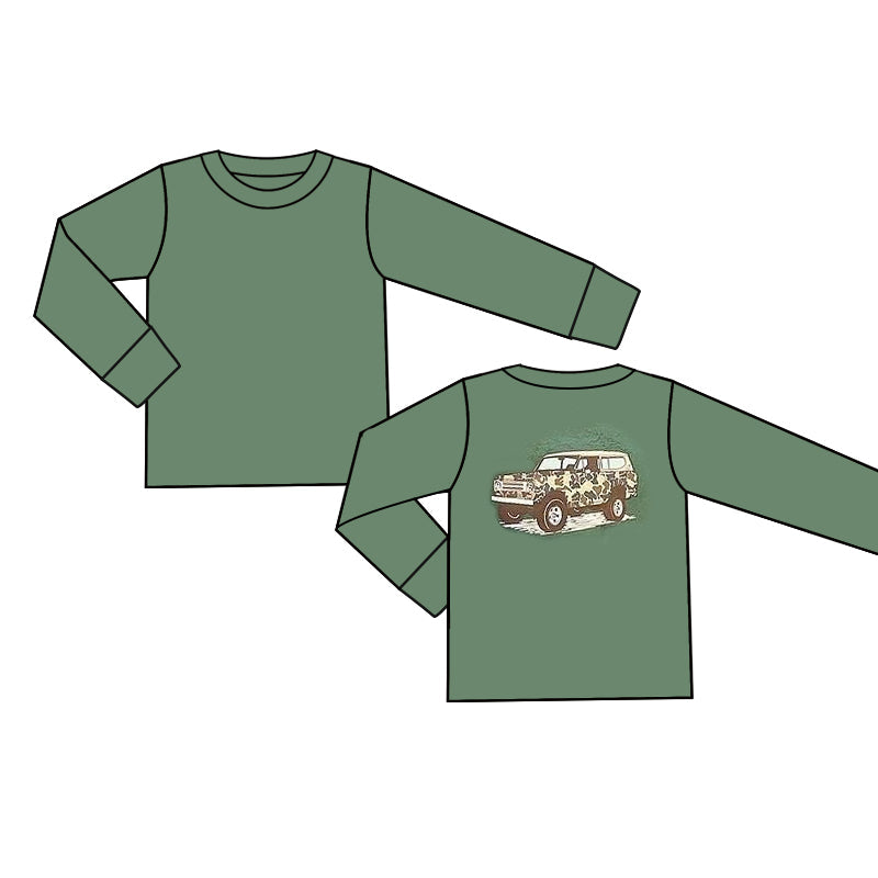 Pre-order Baby Boy Long Sleeves Green Camo Truck Tee Shirt Tops