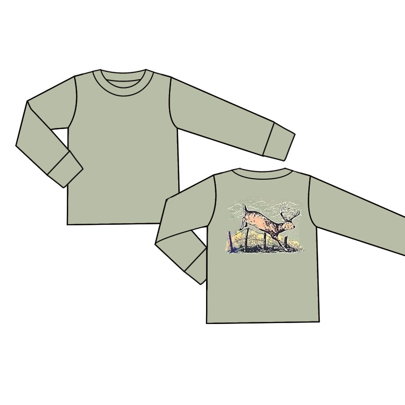 Pre-order Baby Boy Long Sleeves Light Green Deer Tee Shirt Tops