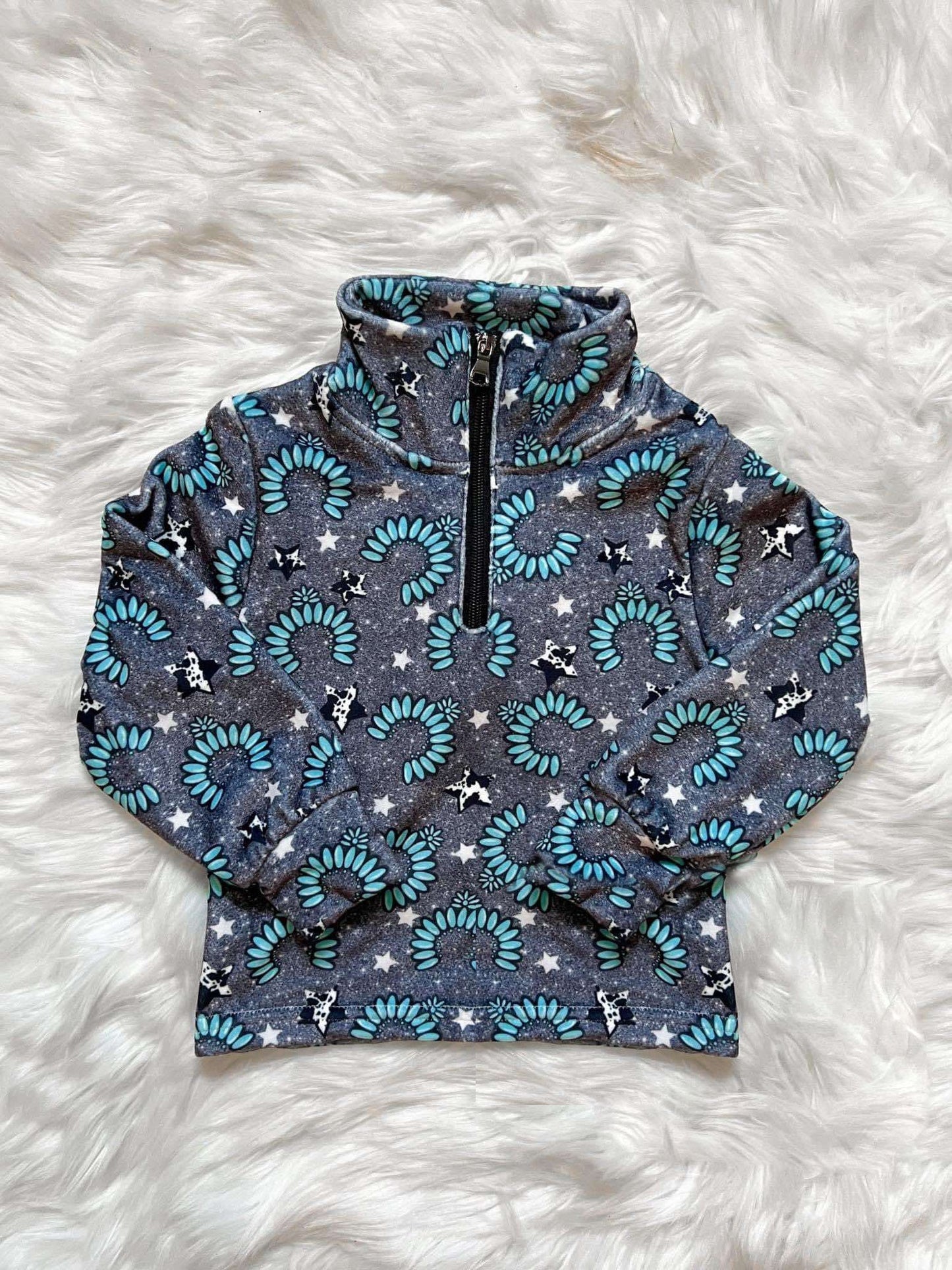 Pre-order Baby Boy Long Sleeves Turquoise Zipper Western Pullover Tops