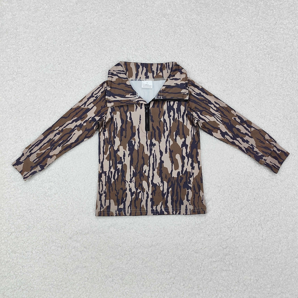 Mommy and Me Adult Baby Boy Long Sleevse Zipper Camo Pullover Shirt