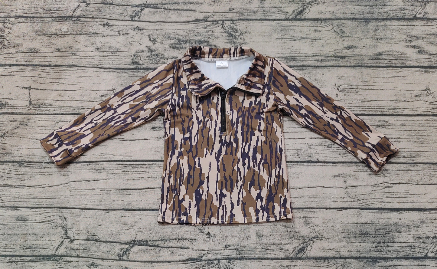 Baby Boy Long Sleeves Dark Green Camo Zipper Pullover Tops