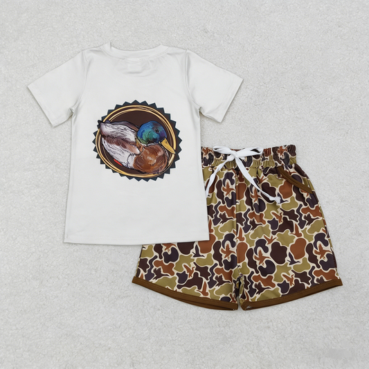 Baby Boys Short Sleeves White Shirt Camo Ducks Pockets Shorts Summer Clothes Set RTS