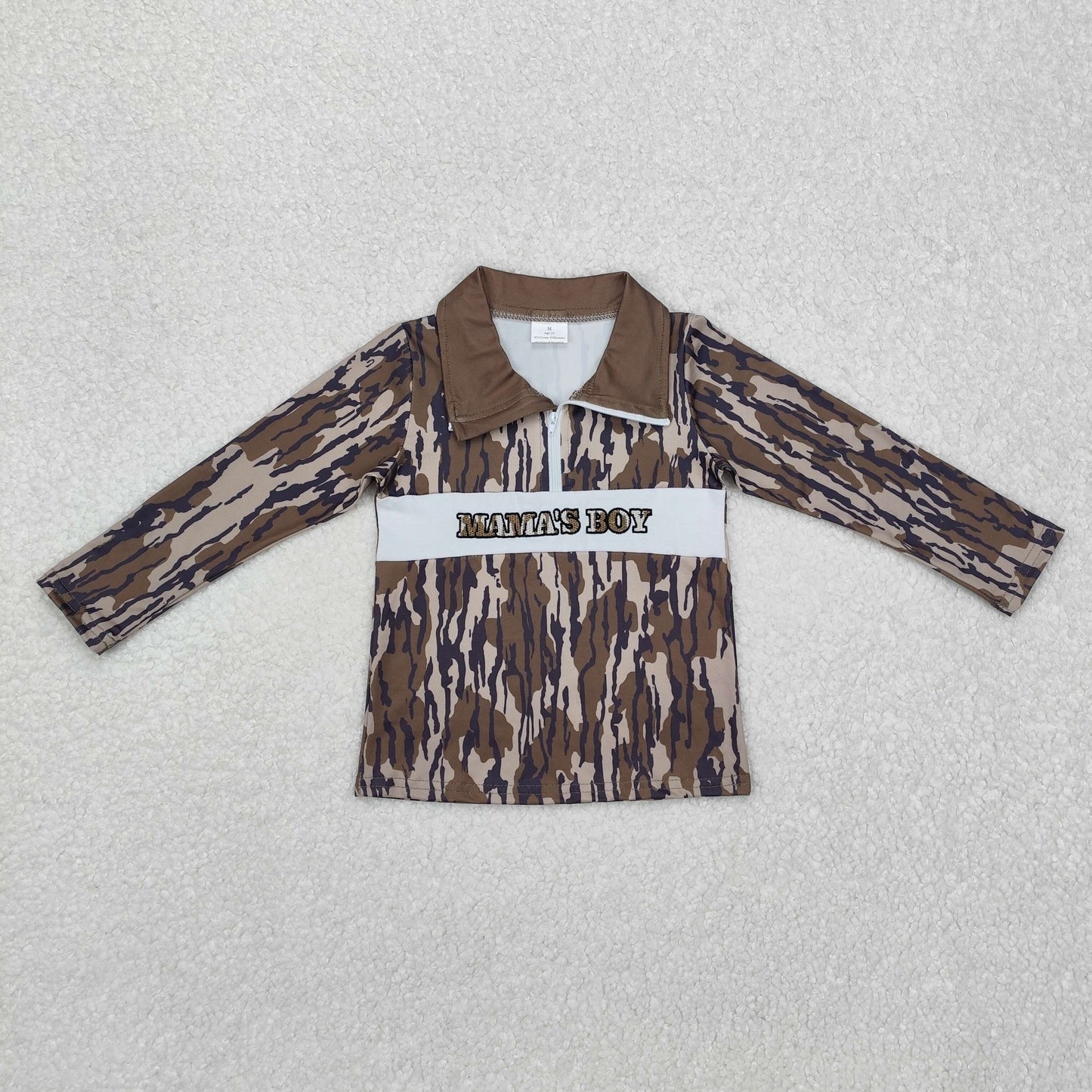Sibling Boys Kids Long Sleeves Embroidery Mama's Daddy's Boy Camo Shirt Tops
