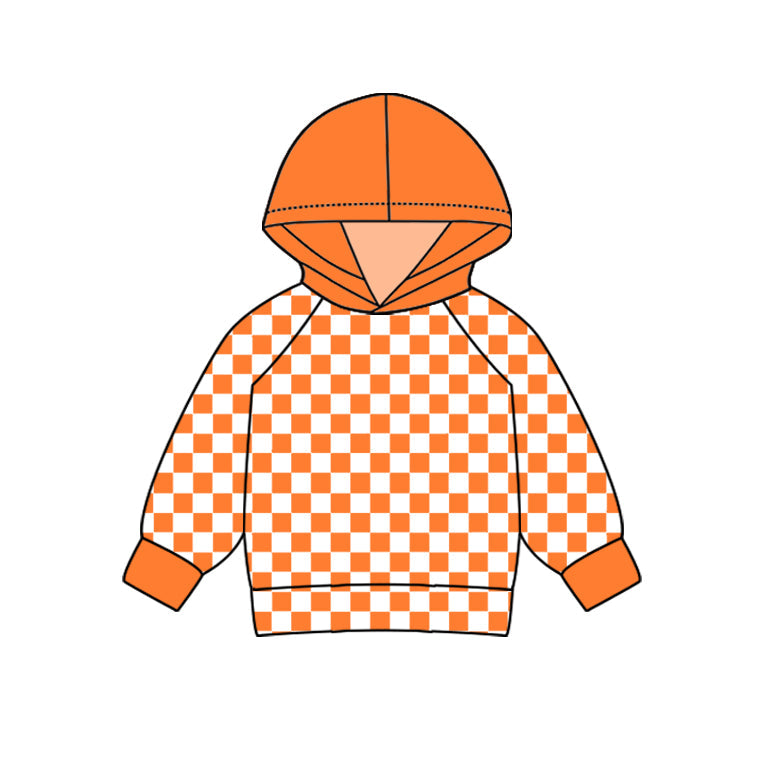Pre-order Baby Kids Toddler Long Sleeves Orange Checkered Hoodie Shirt Tops