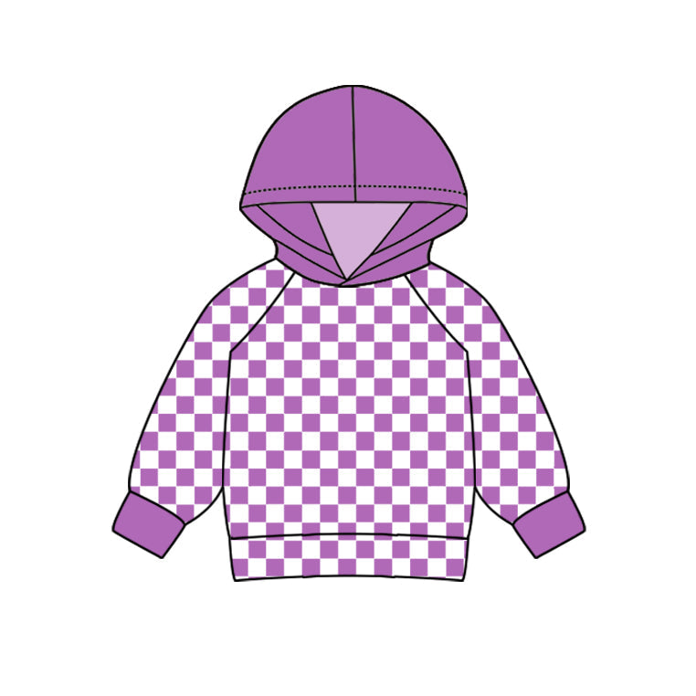 Pre-order Baby Kids Toddler Long Sleeves Purple Checkered Hoodie Shirt Tops