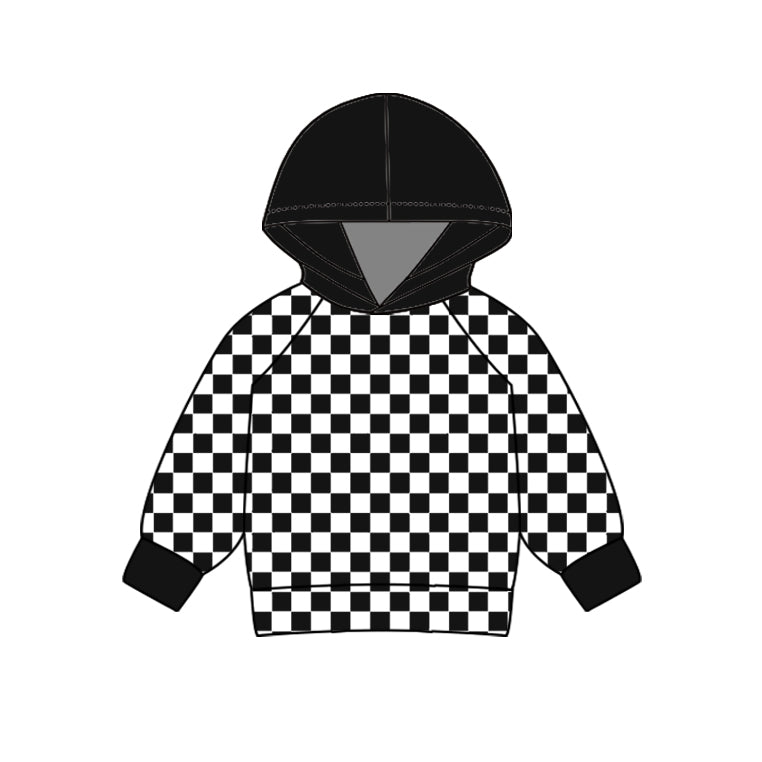 Pre-order Baby Boy Toddler Black Checkered Hoodie Shirt Tops