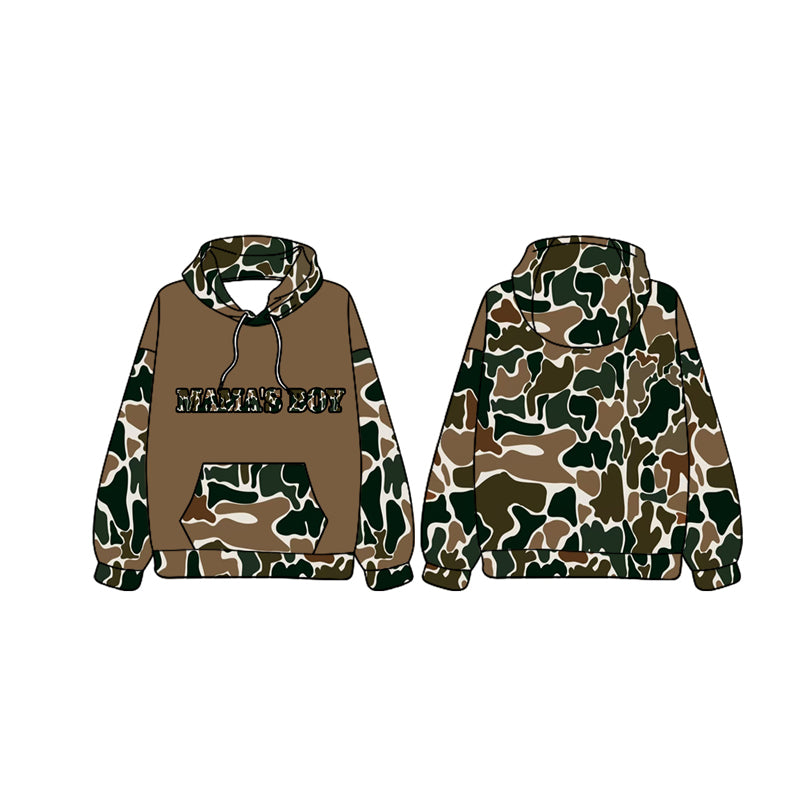 Pre-order Baby Kids Toddler Mama's Boy Brown Camo Hoodie Hunting Pullover Tops