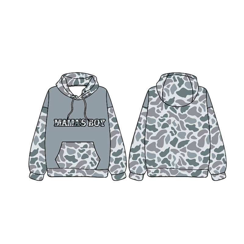 Pre-order Baby Kids Toddler Mama's Boy Grey Camo Hoodie Hunting Pullover Tops