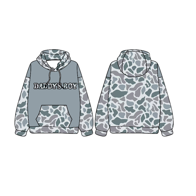 Pre-order Baby Kids Toddler Daddy's Boy Grey Camo Hooded Hunting Pullover Tops