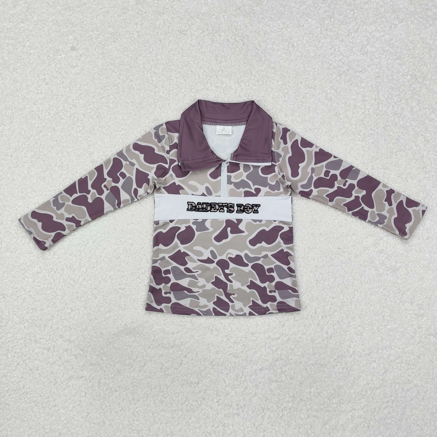 Sibling Boys Kids Long Sleeves Embroidery Mama's Daddy's Boy Camo Shirt Tops