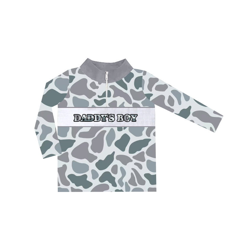 Pre-order Baby Kids Toddler Daddy's Boy Grey Camo Zipper Shirt Tops