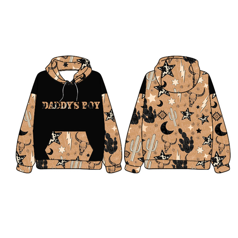 Pre-order Baby Kids Daddy's Boy Hoodie Pocket Western Cactus Brown Shirt