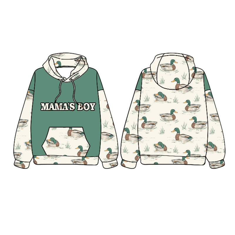 Pre-order Baby Kids Mama's Boy Hoodie Pocket Ducks Green Shirt Tops