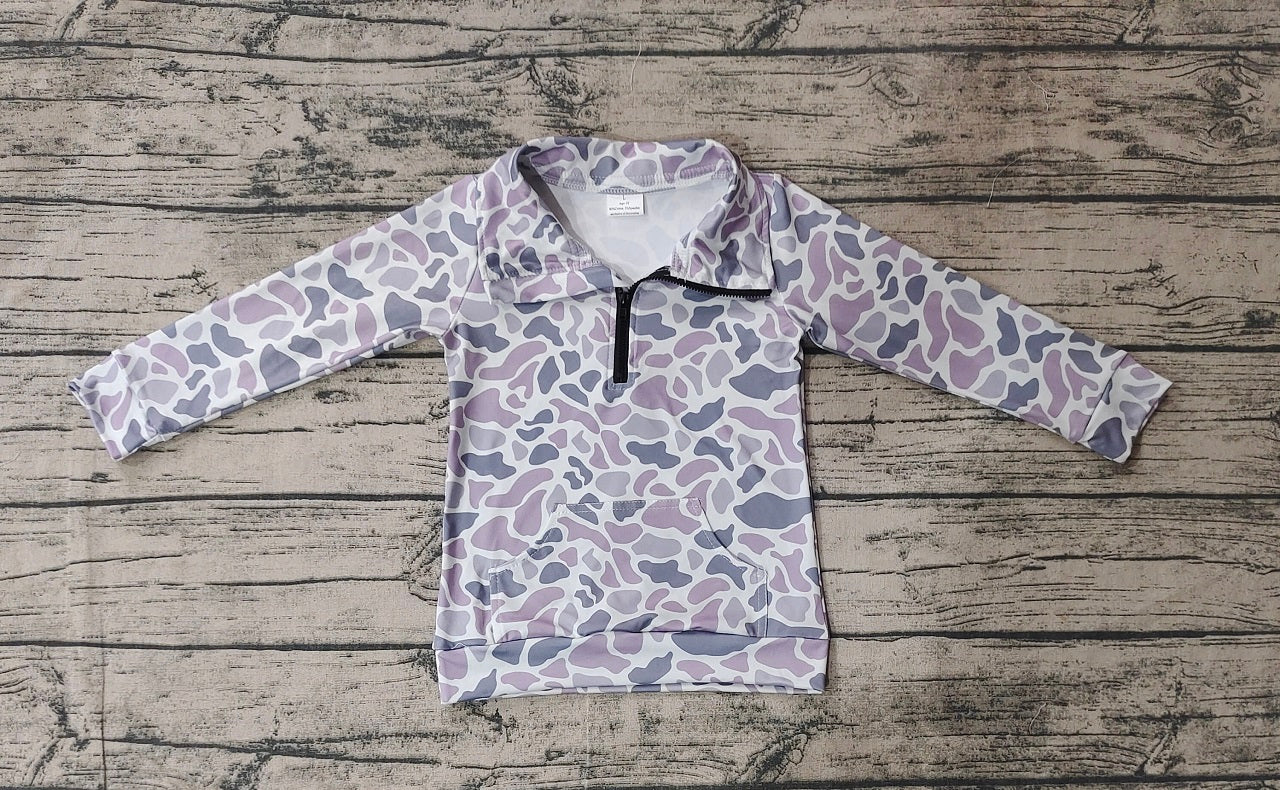 Baby Boy Long Sleeves Pocket Pullover Grey Camo Zipper Shirt