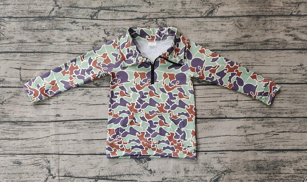 Baby Boy Long Sleeves Green Camo Zipper Pocket Pullover Shirt