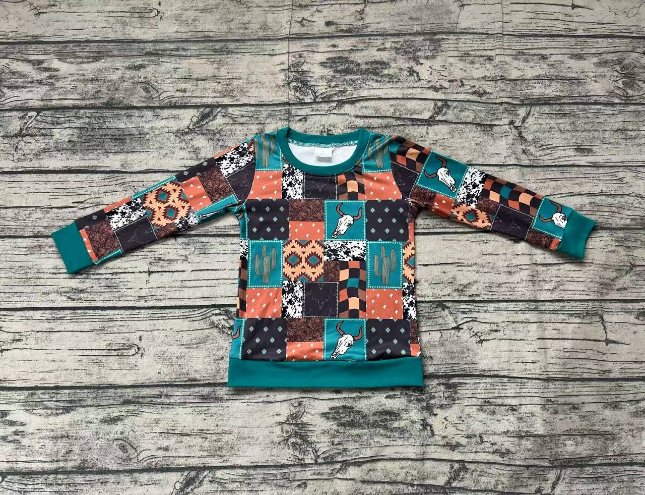 Baby Boy Long Sleeves Western Cactus Cow Shirt Tops