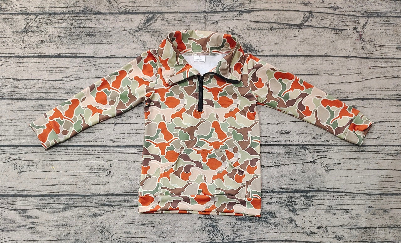 Baby Boy Long Sleeves Camo Cow Western Zipper Pullover Tops