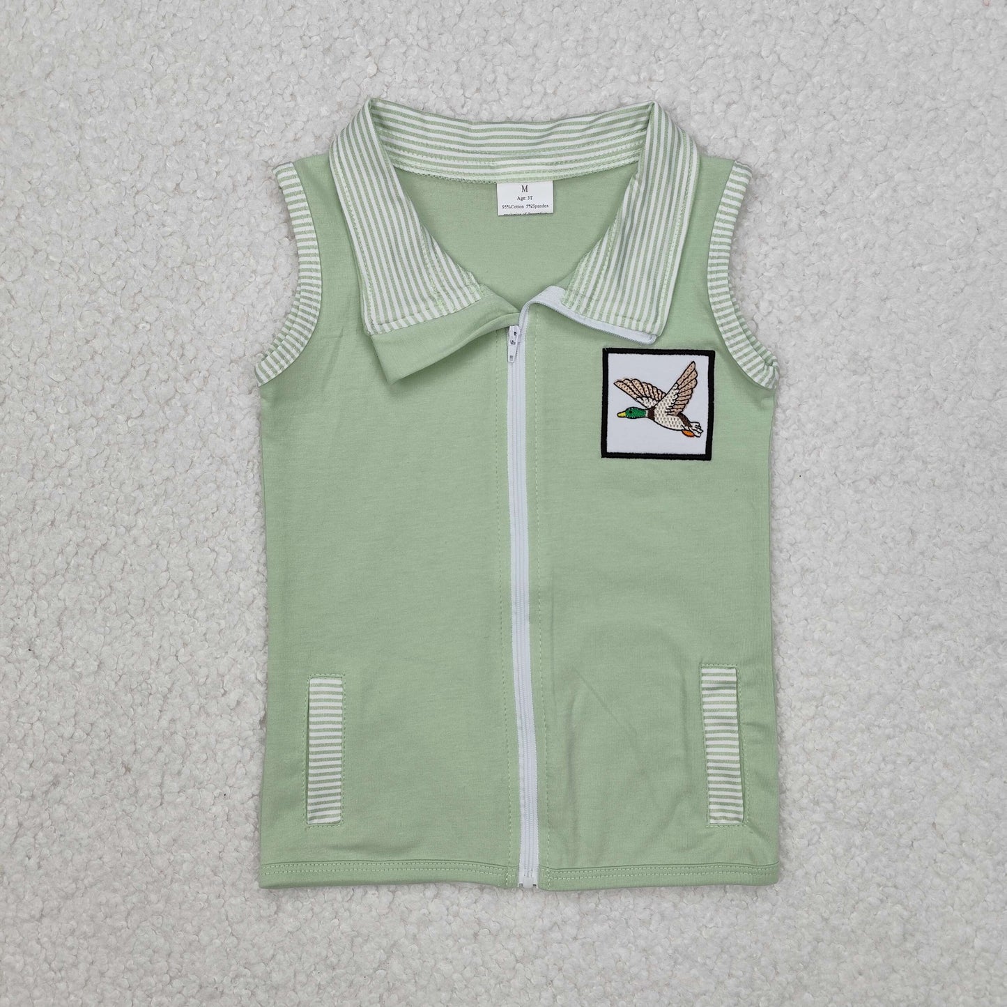 Baby Kids Toddler Sleeveless Embroidery Deer Dog Duck Pockets Sibling Zipper Tops
