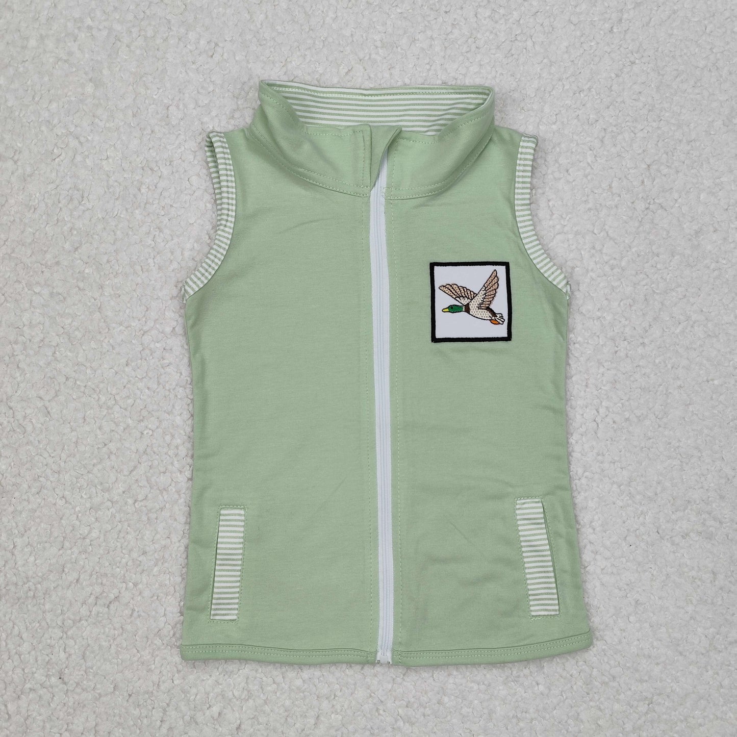 Baby Kids Toddler Sleeveless Embroidery Deer Dog Duck Pockets Sibling Zipper Tops