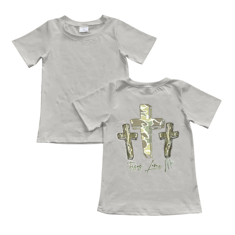 Preorder Baby Boy Short Sleeves Grey Easter Camo Cross Tee Shirt Tops