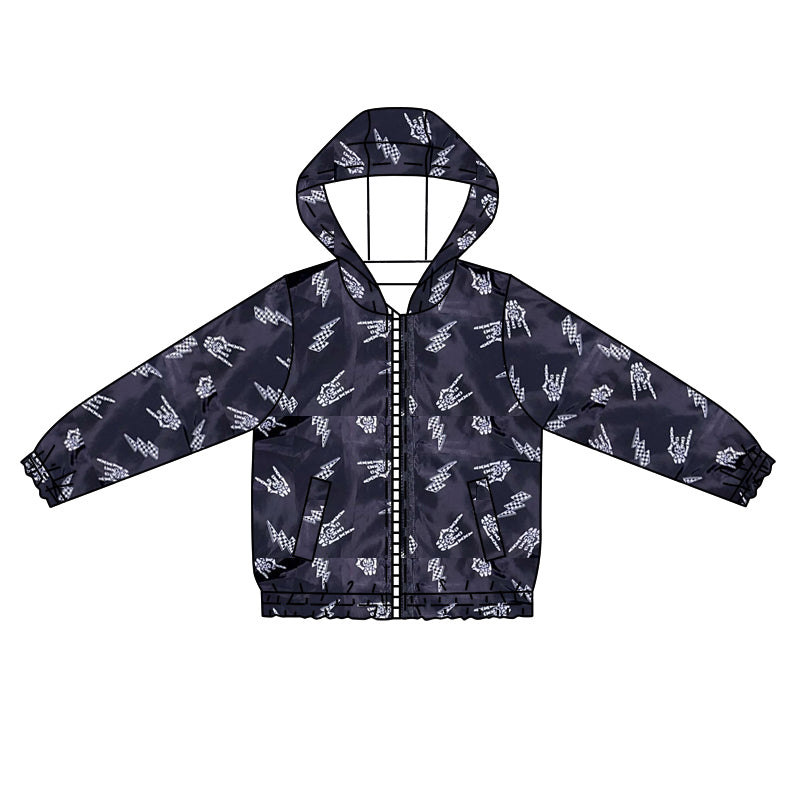 Preorder Baby Boy Black Long Sleeves Flash Hoodie Zipper Coat Shirt
