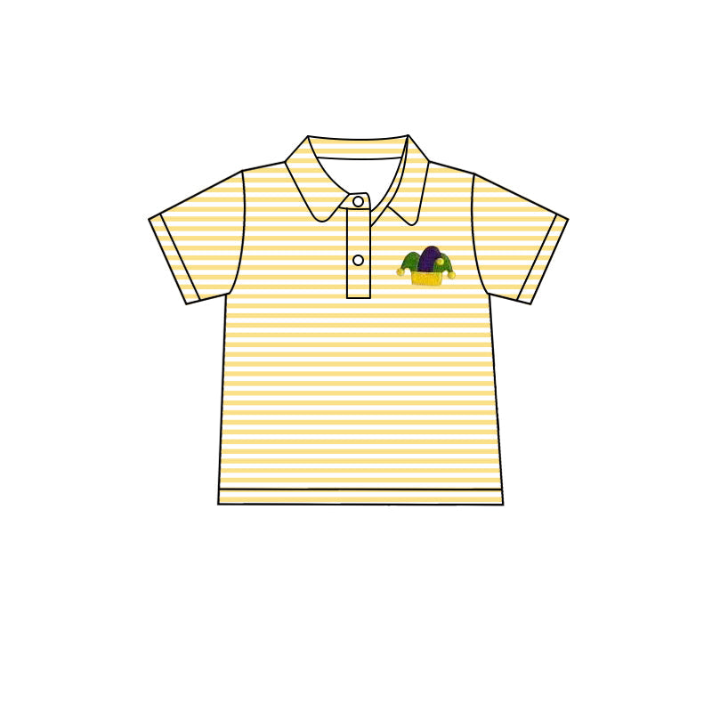 Preorder Baby Boy Short Sleeves Mardi Gras Stripes Hats Tee Shirt Tops