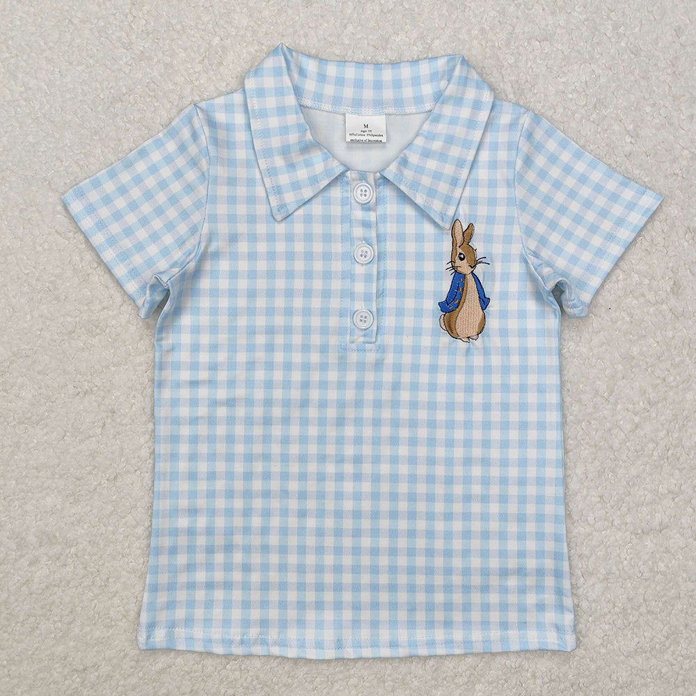 Sibling Boys Kids Short Sleeves Embroidery Rabbits Cross Eggs Easter Shirt Tops