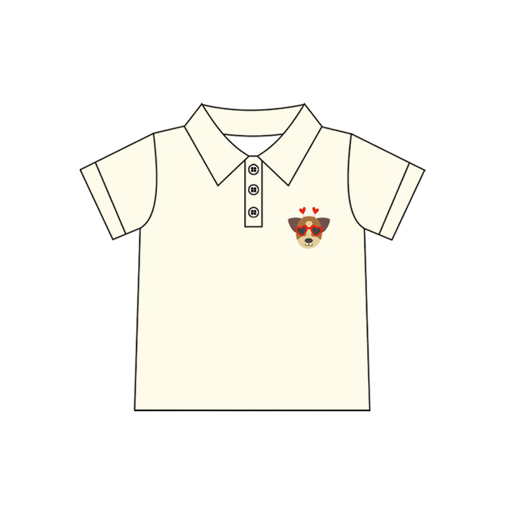 Preorder Baby Boy Short Sleeves Dog Heart Buttons Pullover Shirt