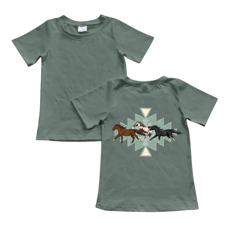 Preorder Baby Boy Short Sleeves Western Horse Rodeo Green Tee Shirt