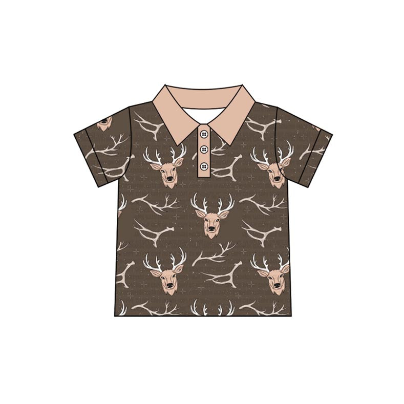 Preorder Baby Boy Short Sleeves Deer Buttons Pullover Shirt