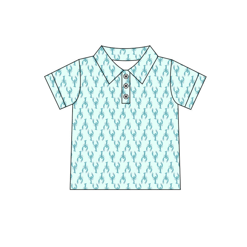 Preorder Baby Boy Short Sleeves Crawfish Buttons Green Shirt